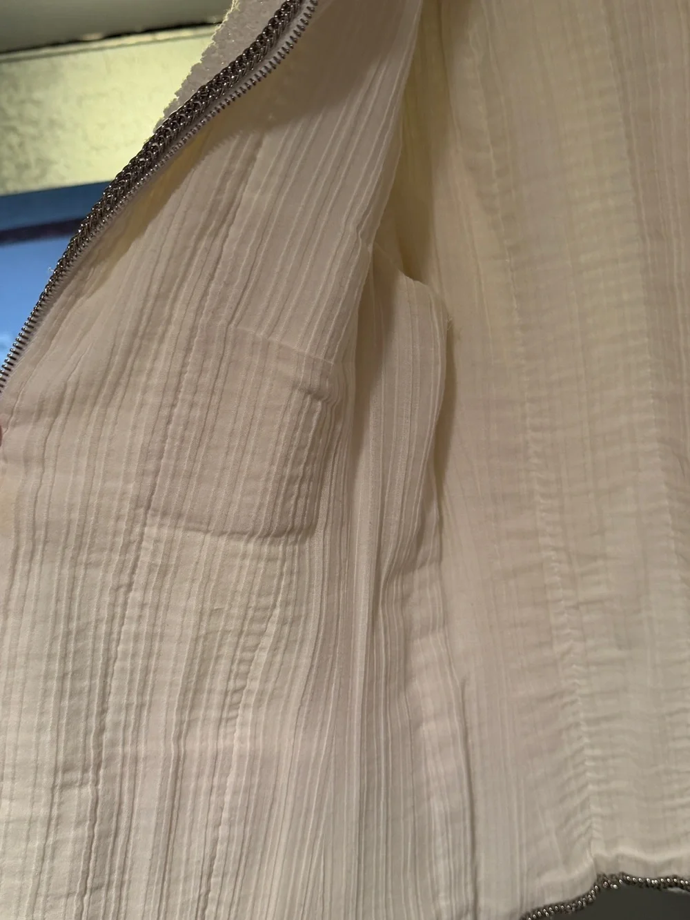 CHANEL Cream Bouclé Zip Jacket with Four Pockets
